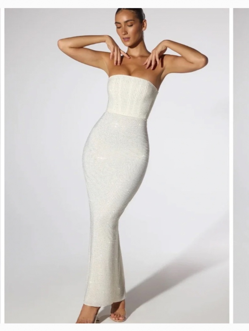 Oh Polly Daleyza Embellished Strapless Maxi Dress in Ivory NWOT –/ US 6